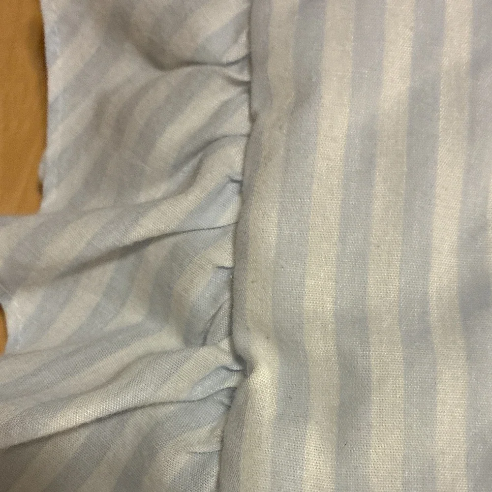 VTG Little Bedding Blue/White Striped Duck Crib Quilt with Ruffled Trim